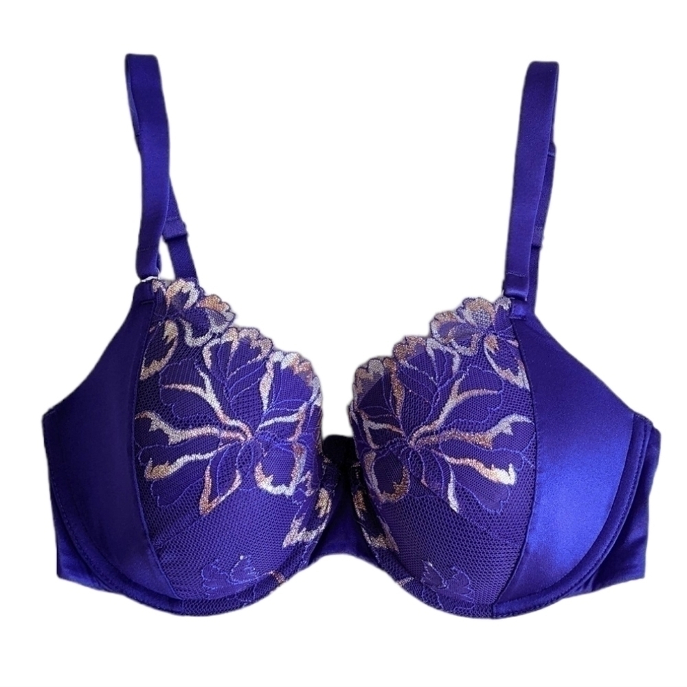 La senza so free full coverage lightly lined lace indigo blue bra 32DD B085